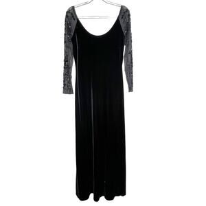 RIMINI by Shaw Vintage Black Velvet Mesh Long Sleeve Sequin Party Dress Women 12